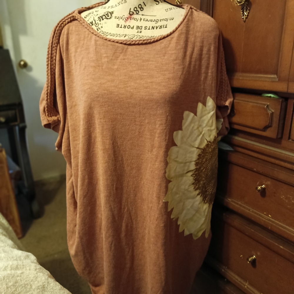 Sunflower Print Brown Women's Top